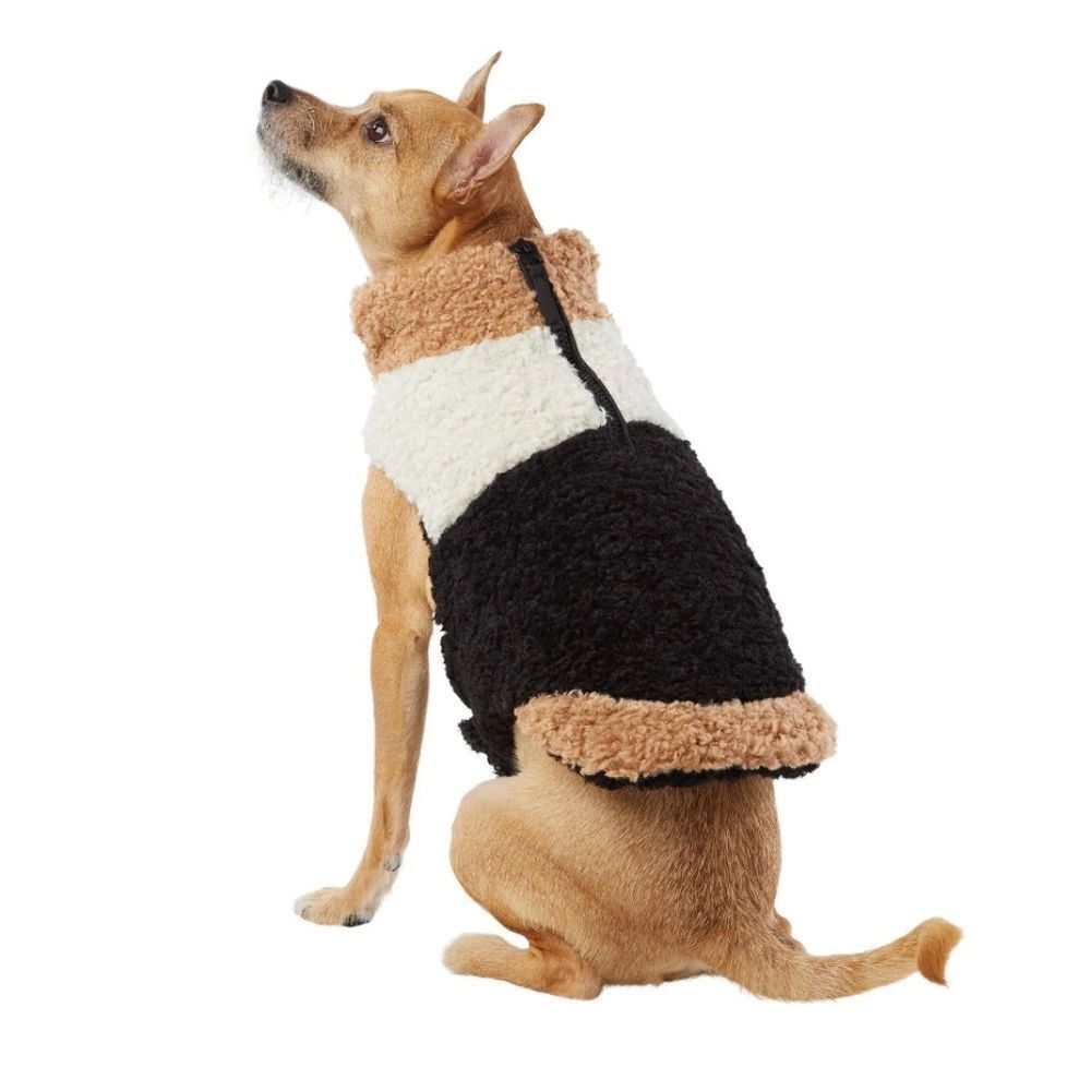 Top Paw Tan Black Beige Color Block Sherpa Jacket XS